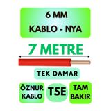 Avarson Öznur 6 MM NYA Kablo, 7 Metre, Kırmızı, Tek Damar