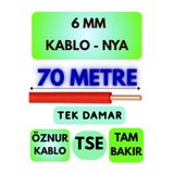 Avarson Öznur 6 MM NYA Kablo, 70 Metre, Kırmızı, Enerji Kablosu