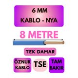Avarson Öznur 6 MM NYA Kablo, 8 Metre, Mavi