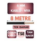 Avarson Öznur 6 MM NYA Kablo, 8 Metre, Siyah