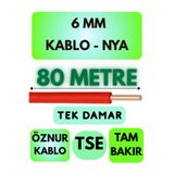 Avarson Öznur 6 MM NYA Kablo, 80 Metre, Kırmızı, Tek Damar