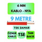 Avarson Öznur 6 MM NYA Kablo, 9 Metre, Kırmızı, Tek Damar