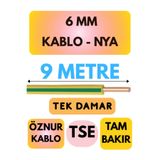 Avarson Öznur 6 MM NYA Kablo, 9 Metre, Sarı-Yeşil