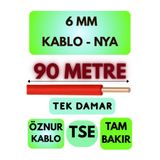 Avarson Öznur 6 MM NYA Kablo, 90 Metre, Kırmızı, Tek Damar