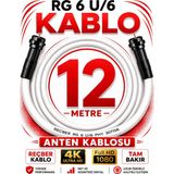 Avarson Reçber Anten Kablosu Rg 6 U/6 307156 Tam Bakır Beyaz - 12 METRE
