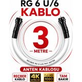 Avarson Reçber Anten Kablosu Rg 6 U/6 307156 Tam Bakır Beyaz - 3 METRE