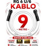 Avarson Reçber Anten Kablosu Rg 6 U/6 307156 Tam Bakır Beyaz - 9 METRE