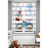 Avart Digital Araba ve Balon Basklı Çocuk Odası Perdesi (Suluboya Efektli) - Dijital Baskılı Zebra Stor Perde - Renkli - 110 x 260 cm