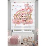 Avart Digital Pembe Gökkuşağı ve Tavşan Desenli Çocuk Odası Perdesi - Dijital Baskılı Zebra Stor Perde