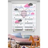 Avart Digital Pembe Gri Uçan Balon Baskılı Perde - Çocuk Odası Perdesi - Baskılı Zebra Perde