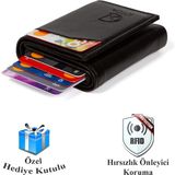 Avca Erkek Siyah Orijinal Mekanizmalı Nakit Para Bölmeli RFID Hırsızlık Koruyuculu Özel Kutulu Çıtlı Deri Cüzdan Kartlık