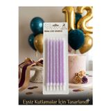 Avcı Parti Rima Life Candle Doğum Günü Pasta Mumu, Mor Simli, Uzun İnce, Kutlama İçin, 6'Lı Paket