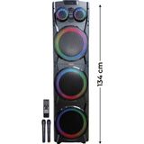 Avcı Teknoloji Market 100W Party Box Dev Ses Sistemi Çift Mikrofonlu Kumandalı Karaoke Bluetooth Hoparlör LED Işıklı - Siyah