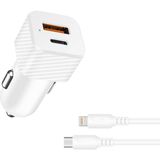Avcı Teknoloji Market Araç Içi Hızlı Şarj Çakmaklık Adaptörü 3.0 USB Type-C Araç Şarj Cihazı Lightning Kablolu - Beyaz