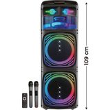 Avcı Teknoloji Market Çift Wooferlı Bluetooth Kule Hoparlör Profesyonel Çift Mikrofonlu Karaoke Seti LED Işıklı Speaker - Siyah