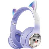 Avcı Teknoloji Market Kedi Kulaklı Bluetooth Kulaklık LED Işıklı Kablosuz Kulak Üstü Çocuk Genç Kulaklık - Mor