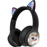 Avcı Teknoloji Market Kedi Kulaklı Bluetooth Kulaklık LED Işıklı Kablosuz Kulak Üstü Çocuk Genç Kulaklık - Siyah