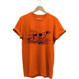 Avcılık Av Desenli Orman Temalı Pointer Av Köpeği Tasarımlı Pamuk Regular Fit T-Shirt - Turuncu - 3XL