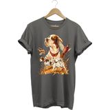Avcılık Desenli Av Köpeği Ingiliz Pointer Setter Sülün Vahşi Yaşam Baskılı Regular Fit T-Shirt - Antrasit - 2XL