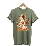 Avcılık Desenli Av Köpeği Ingiliz Pointer Setter Sülün Vahşi Yaşam Baskılı Regular Fit T-Shirt - Haki