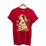 Avcılık Desenli Av Köpeği Ingiliz Pointer Setter Sülün Vahşi Yaşam Baskılı Regular Fit T-Shirt - Kırmızı - 2XL