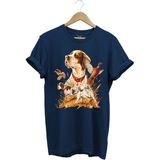 Avcılık Desenli Av Köpeği Ingiliz Pointer Setter Sülün Vahşi Yaşam Baskılı Regular Fit T-Shirt - Lacivert - 3XL