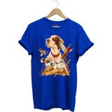 Avcılık Desenli Av Köpeği Ingiliz Pointer Setter Sülün Vahşi Yaşam Baskılı Regular Fit T-Shirt - Saks Mavi - 3XL