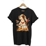 Avcılık Desenli Av Köpeği Ingiliz Pointer Setter Sülün Vahşi Yaşam Baskılı Regular Fit T-Shirt - Siyah - 3XL