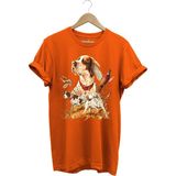 Avcılık Desenli Av Köpeği Ingiliz Pointer Setter Sülün Vahşi Yaşam Baskılı Regular Fit T-Shirt - Turuncu - 2XL