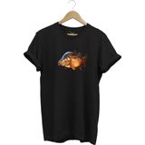 Avcılık Fishing Deniz Göl Sazan Balığı Baskılı Renkli %100 Pamuk Regular Fit Bisiklet Yaka T-Shirt - Siyah - XL