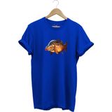 Avcılık Fishing Deniz Göl Sazan Balığı Baskılı Renkli %100 Pamuk Regular Fit Bisiklet Yaka T-Shirt - XL - Mavi