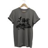 Avcılık Hunter Av Köpekleri Tavşan ve Keklik Kuşu Baskılı Regular Fit %100 Pamuk T-Shirt - Antrasit - XL