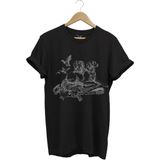 Avcılık Hunter Av Köpekleri Tavşan ve Keklik Kuşu Baskılı Regular Fit %100 Pamuk T-Shirt - Siyah - XL
