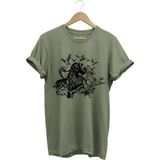 Avcılık Hunter Drahthaar Av Köpeği ve Keklik Ördek Çulluk Baskılı Regular Fit %100 Pamuk T-Shirt - Haki Yeşil - XL