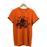Avcılık Hunter Drahthaar Av Köpeği ve Keklik Ördek Çulluk Baskılı Regular Fit %100 Pamuk T-Shirt - Turuncu - 2XL