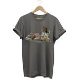 Avcılık Hunter Kurzhaar Av Köpeği ve Keklik Avcılığı Baskılı Regular Fit %100 Pamuk T-Shirt - Antrasit - XL