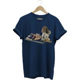Avcılık Hunter Kurzhaar Av Köpeği ve Keklik Avcılığı Baskılı Regular Fit %100 Pamuk T-Shirt - Lacivert - 2XL