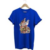 Avcılık Hunter Kurzhaar Av Köpeği ve Keklik Avcılığı Baskılı Regular Fit %100 Pamuk T-Shirt - Saks Mavi - 3XL