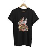 Avcılık Hunter Kurzhaar Av Köpeği ve Keklik Avcılığı Baskılı Regular Fit %100 Pamuk T-Shirt - Siyah - 3XL