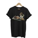 Avcılık Hunter Kurzhaar Av Köpeği ve Keklik Avcılığı Baskılı Regular Fit %100 Pamuk T-Shirt - Siyah