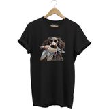 Avcılık Hunter Üveyik Kuşu ve Avcı Boykin Köpeği Tasarım Baskılı %100 Pamuk Regular Fit T-Shirt - Siyah - XL