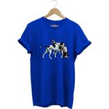 Avcılık Hunting Renkli Pointer Setter Köpekleri Baskılı %100 Pamuk Regular Fit Bisiklet Yaka T-Shirt - 3XL - Mavi