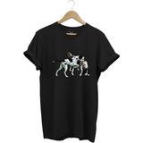 Avcılık Hunting Renkli Pointer Setter Köpekleri Baskılı %100 Pamuk Regular Fit Bisiklet Yaka T-Shirt - Siyah