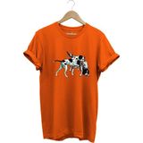 Avcılık Hunting Renkli Pointer Setter Köpekleri Baskılı %100 Pamuk Regular Fit Bisiklet Yaka T-Shirt - Turuncu