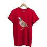 Avcılık Keklik Avcılığı Keklik Kuşu Baskılı Regular Fit %100 Pamuk T-Shirt - Kırmızı - 2XL