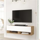 Aven Tv Ünitesi Tv Sehpası Raflı Kapaklı 100CM Çam-Beyaz AVE13-AW - Atlantik Çam - Beyaz