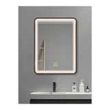 Avend 60x80 cm Akıllı Ayna Hareket Sensörlü Buhar Tutmayan 3 Renk Ledli Işıklı Dokunmatik 3 Butonlu HD Yansıma Dimmer Özellikli Siyah Çerçeveli Lüks Lavabo Banyo Makyaj Aynası