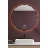 Avend Akıllı Ayna Hareket Sensörlü 90 cm Buhar Tutmaz Dokunmatik 3 Butonlu 3 Renk Led Işıklı HD Yansıma Dimmer Özellikli Siyah Çerçeveli Lüks Yuvarlak Makyaj Banyo Aynası