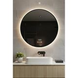 Avend Akıllı Ayna Hareket Sensörlü Buhar Tutmayan Antifog 3 Renk Ledli Işıklı Dokunmatik 3 Butonlu HD Yansımalı Dimmerlı Siyah Çerçeveli Lüks Banyo Aynası 70 CM