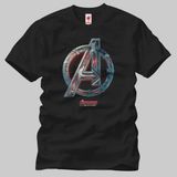 Avengers Logo Metal Erkek Tişört - Siyah